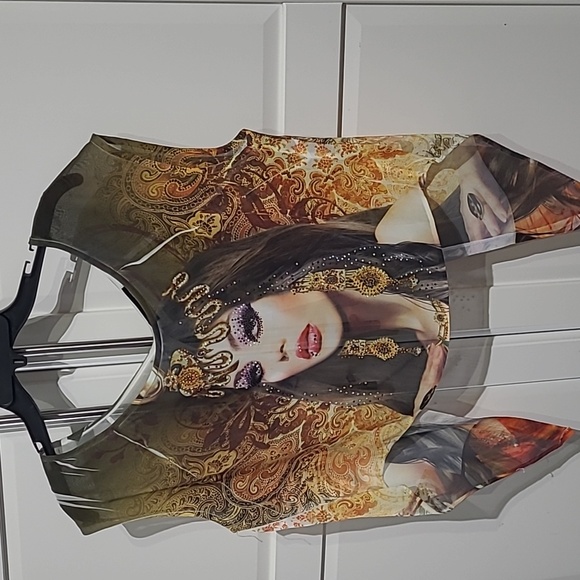 Womens Sheer used  open back blouse with  a few Rhinestones size large - Picture 3 of 6